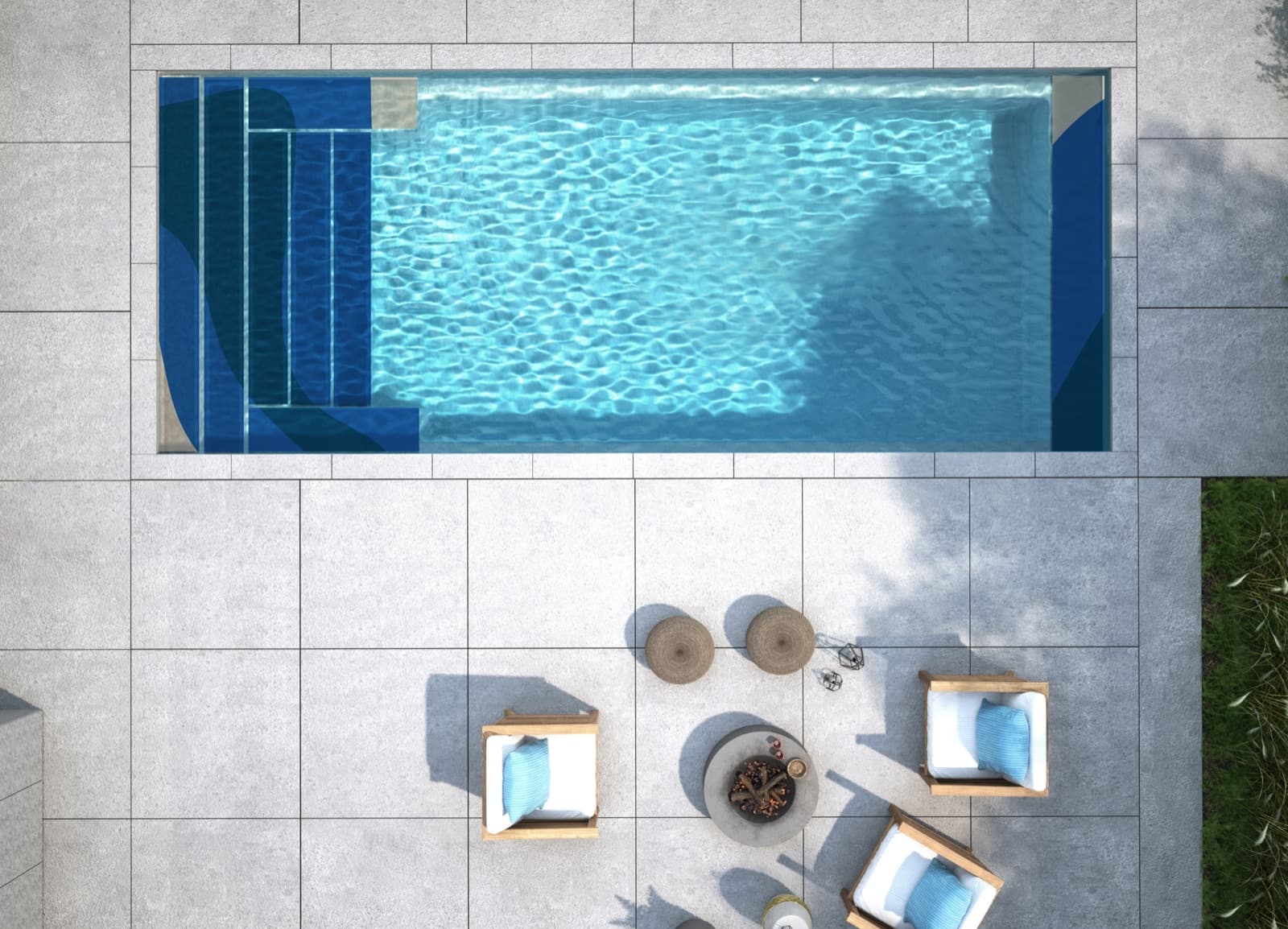 Piscine creusée avec tapis AquaCove vue du dessus
