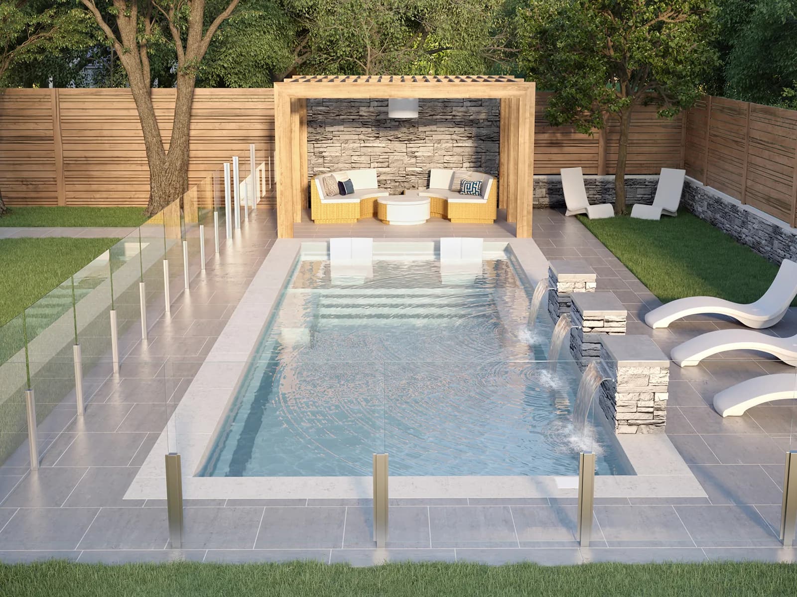 Piscine Mova 12' × 34' avec terrasse